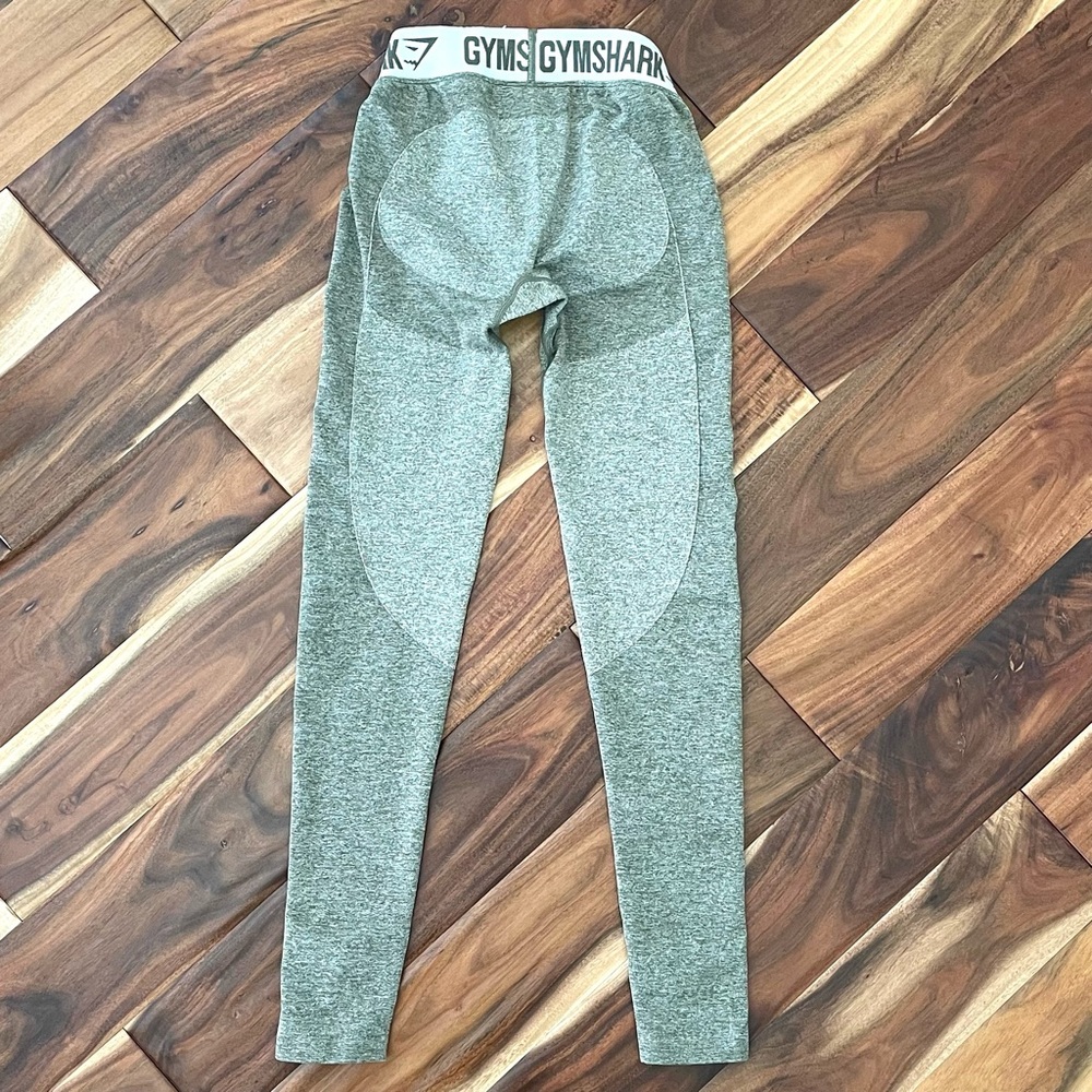 GYMSHARK Size Small Flex Low Rise Logo Waist Leggings Marled Olive Green - Picture 2 of 9